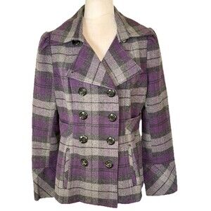 Women’s‎ Purple Plaid Double Breasted Jacket Tailored Classic Workwear Sz Med